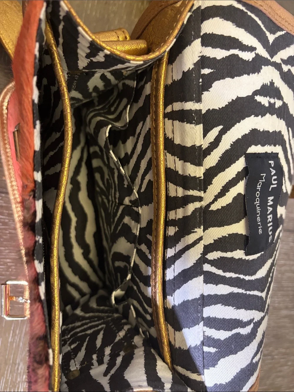 Paul Marius LaSacoche Leathe Gold-Trim Pink Patchwork Animal Print Crossbody Bag